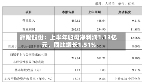 辉隆股份：上半年归母净利润1.13亿元，同比增长1.51%-第1张图片