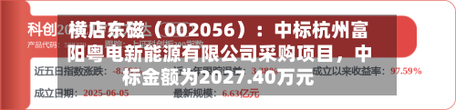 横店东磁（002056）：中标杭州富阳粤电新能源有限公司采购项目，中标金额为2027.40万元-第2张图片