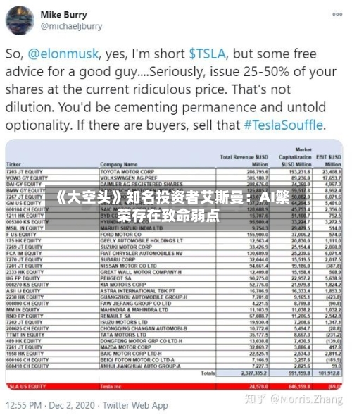 《大空头》知名投资者艾斯曼：AI繁荣存在致命弱点