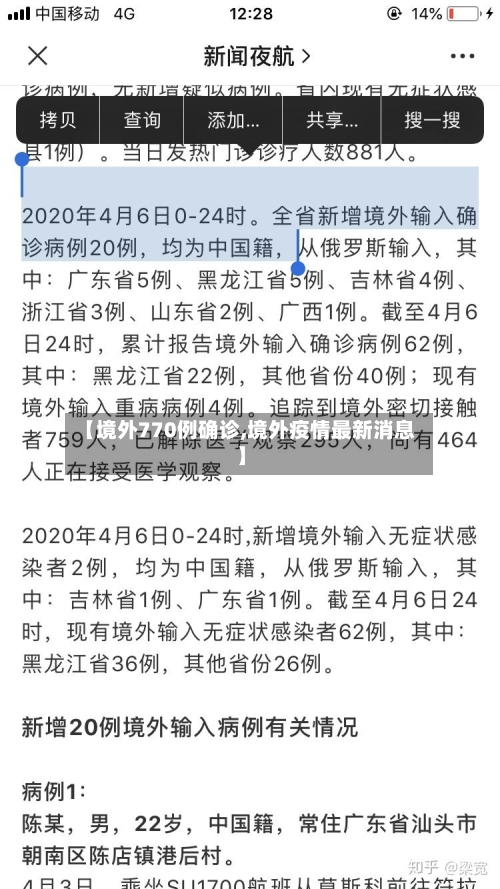 【境外770例确诊,境外疫情最新消息】