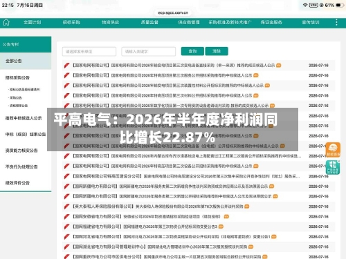 平高电气：2026年半年度净利润同比增长22.87%