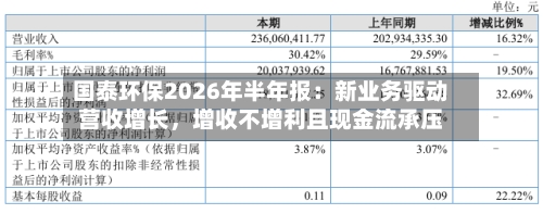 国泰环保2026年半年报：新业务驱动营收增长，增收不增利且现金流承压-第2张图片