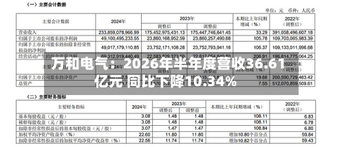 万和电气：2026年半年度营收36.61亿元 同比下降10.34%-第2张图片