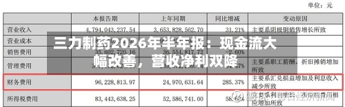 三力制药2026年半年报：现金流大幅改善，营收净利双降