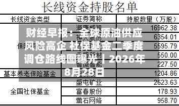 财经早报：全球原油供应风险高企 社保基金二季度调仓路线图曝光丨2026年8月28日