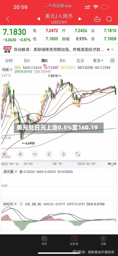 美元兑日元上涨0.5%至160.19
