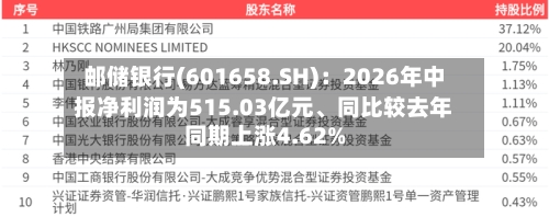 邮储银行(601658.SH)：2026年中报净利润为515.03亿元、同比较去年同期上涨4.62%-第2张图片